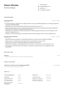 Pharmacy Manager CV Example