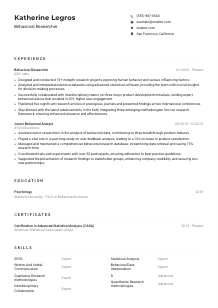 Behavioral Researcher Resume Example