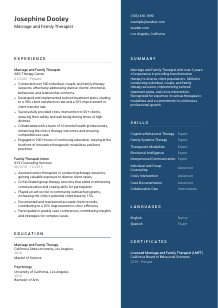 Marriage and Family Therapist Resume Template #15