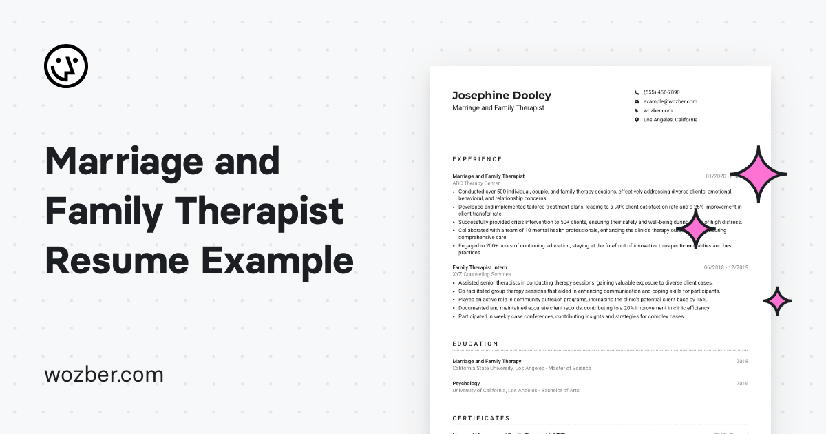 Marriage And Family Therapist Resume Example