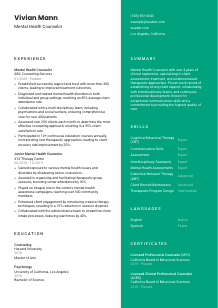 Mental Health Counselor Resume Template #2