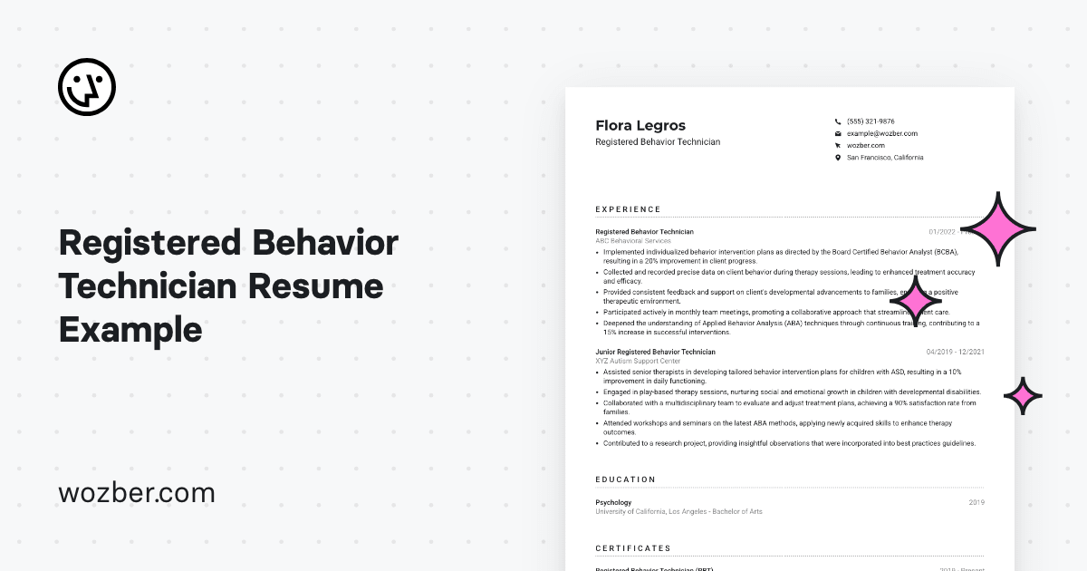 Registered Behavior Technician Resume Example 1227