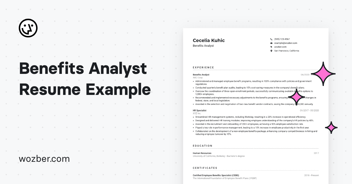 Benefits Analyst Resume Example