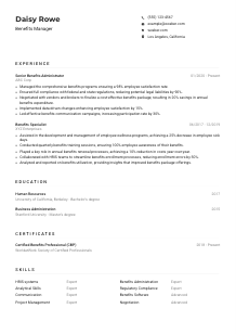 Benefits Manager CV Example