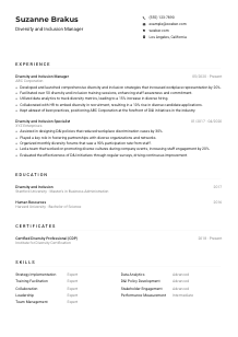 Diversity and Inclusion Manager Resume Example