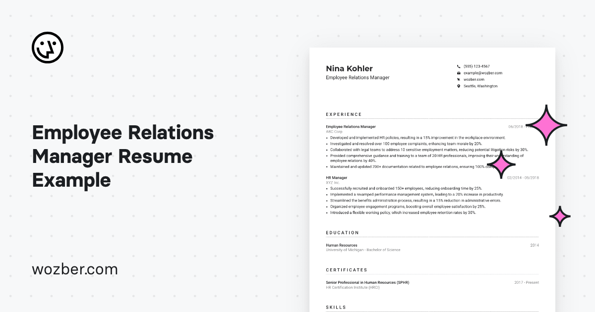 Employee Relations Manager Resume Example