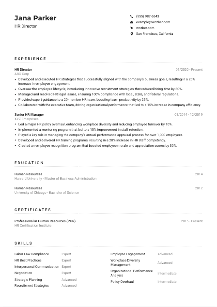 HR Director Resume Example