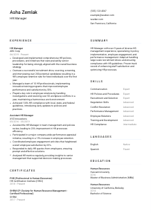 HR Manager Resume Template #1