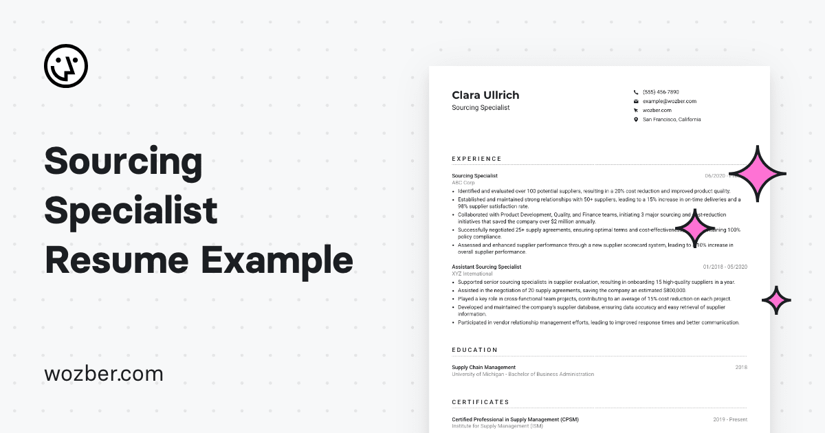 Sourcing Specialist Resume Example