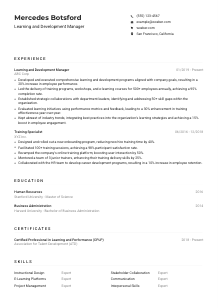 Learning and Development Manager CV Example