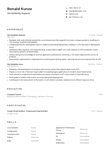Site Reliability Engineer CV Example