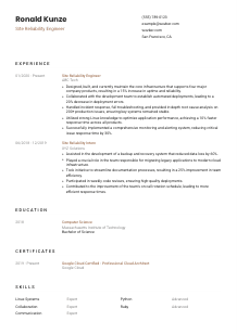 Site Reliability Engineer CV Template #6