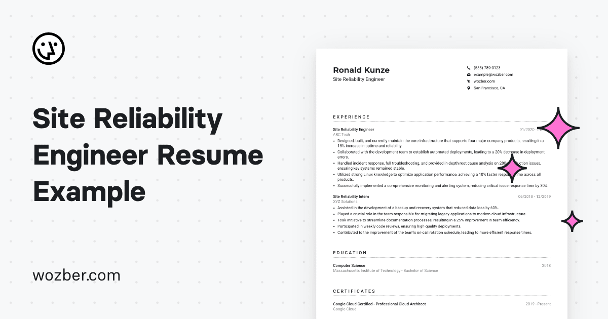 Site Reliability Engineer Resume Example