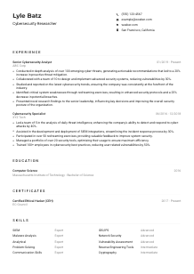 Cybersecurity Researcher Resume Example