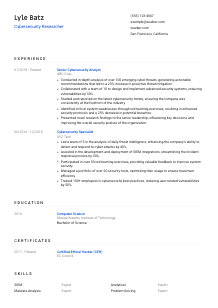 Cybersecurity Researcher Resume Template #1