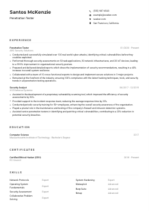 Penetration Tester Resume Example