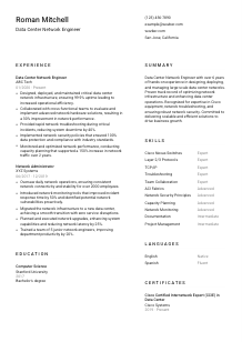 Data Center Network Engineer Resume Template #2