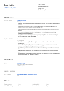 L2 Network Engineer Resume Template #1