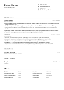 Computer Operator CV Example