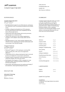 Computer Support Specialist CV Template #2