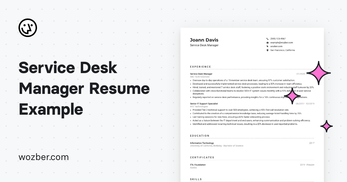 Service Desk Manager Resume Example