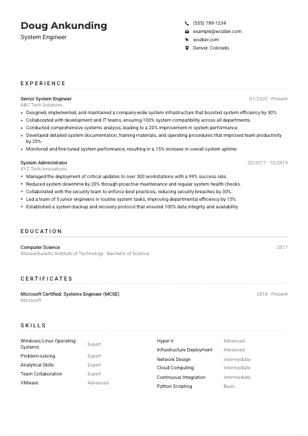 System Engineer Resume Example