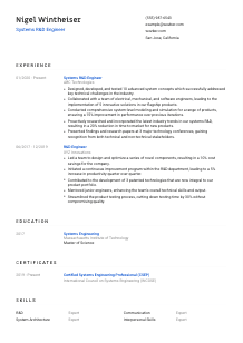 Systems R&D Engineer CV Template #1