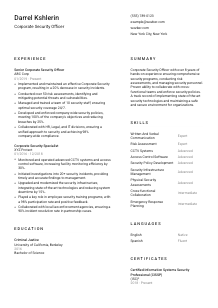 Corporate Security Officer Resume Template #1