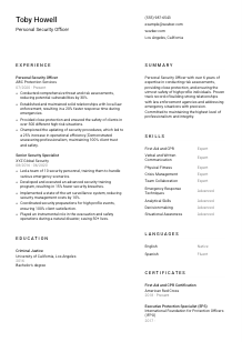 Personal Security Officer Resume Template #2