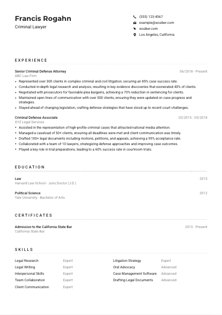 Criminal Lawyer CV Example