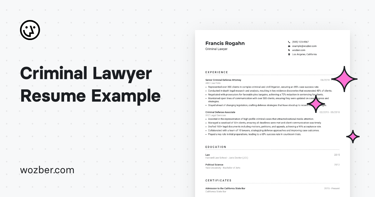 Criminal Lawyer Resume Example