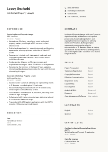 Intellectual Property Lawyer Resume Template #2