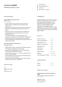 Intellectual Property Lawyer Resume Template #1