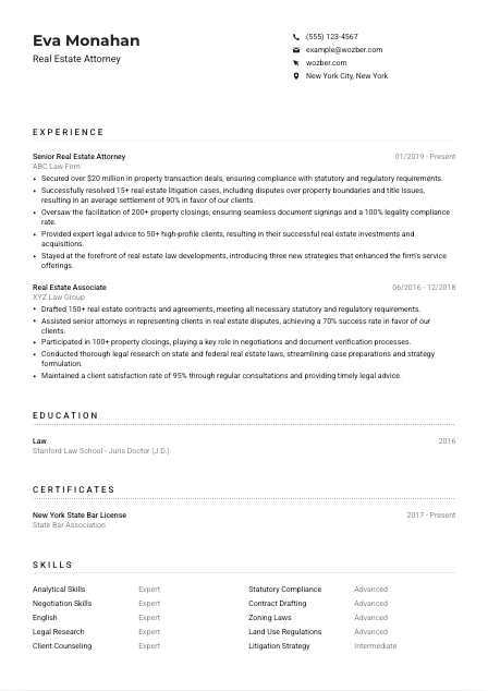 Real Estate Attorney Resume Example