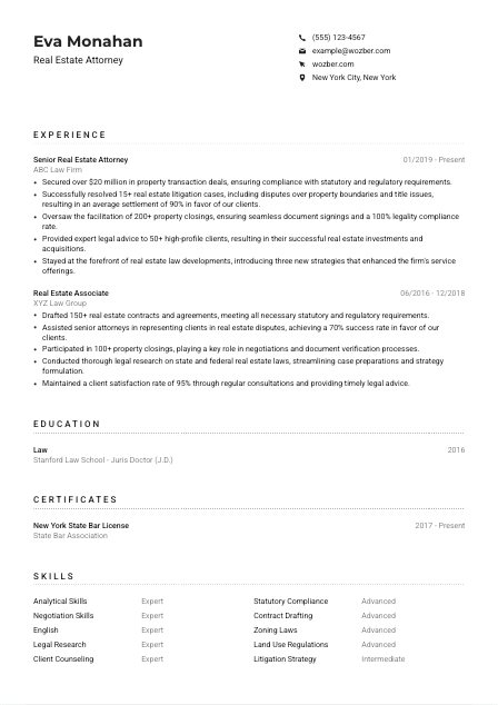 Real Estate Attorney CV Example