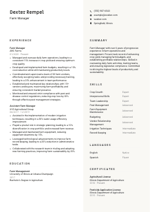 Farm Manager Resume Template #2