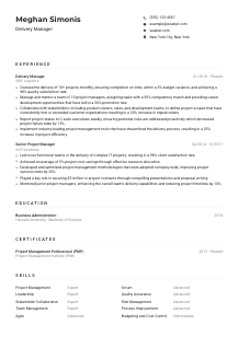 Delivery Manager CV Example