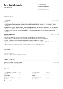 Field Manager Resume Example