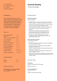 Field Service Manager Resume Template #19
