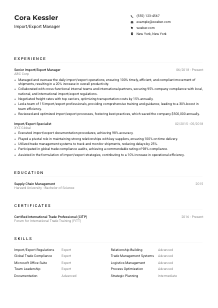 Import/Export Manager Resume Example