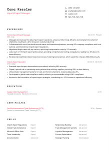 Import/Export Manager Resume Template #1