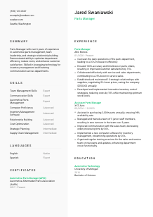 Parts Manager CV Template #2