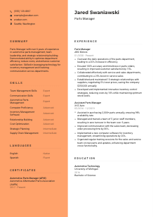 Parts Manager CV Template #3