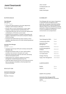 Parts Manager CV Template #1