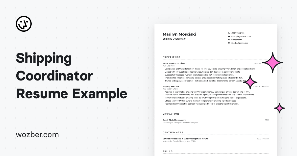 Shipping Coordinator CV Example