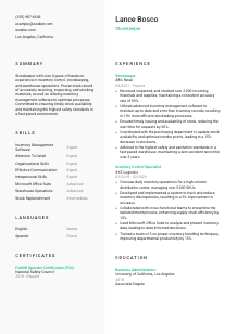 Storekeeper Resume Template #2