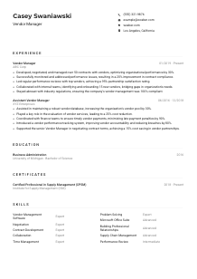 Vendor Manager CV Example