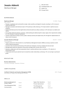 Warehouse Manager CV Example