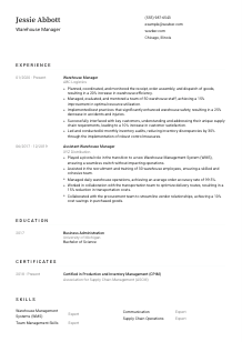 Warehouse Manager Resume Template #1