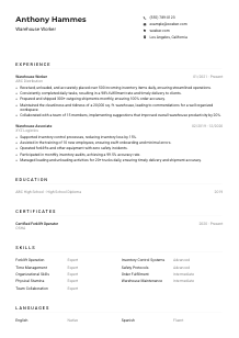 Warehouse Worker Resume Example
